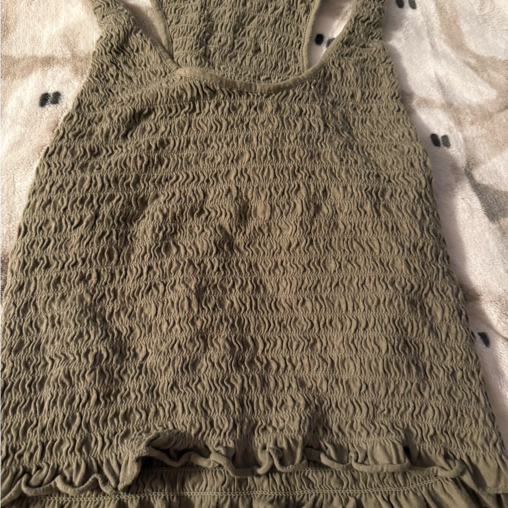 American Eagle Outfitters Sage Green Smocked Tank Top